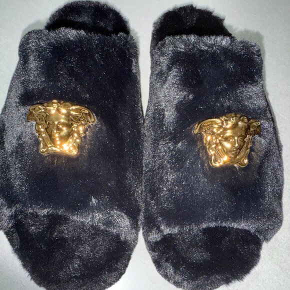 VERSACE MENS MEDUSA MEDUSA FAUX FUR HOUSE SLIPPERS SIZE 44 APPROX 10/11 - Picture 2 of 10